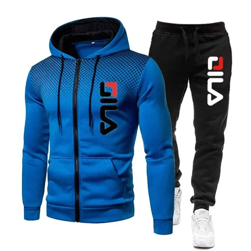 Men's Hooded Sweatshirt + Two-piece Athletic Pants 2026 Winter Printed Zipper Sweatshirt Casual Fitness Jogging Sports Set