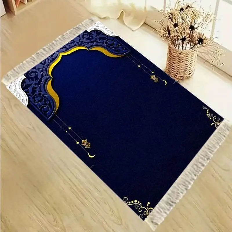 VIKAMA Velvet Islamic Salat Mat Simple Black Gold Blue Floral Mihrab Pattern Portable Anti Slip Prayer Rug Eid Gift