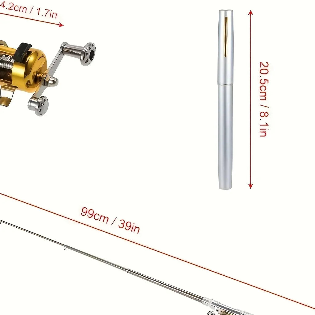 Pen Style Folding Fishing Rod with Line Spool - Compact Mini Fishing Pole, Quick Extend/Retract Mechanism, Lightweight & Sturdy