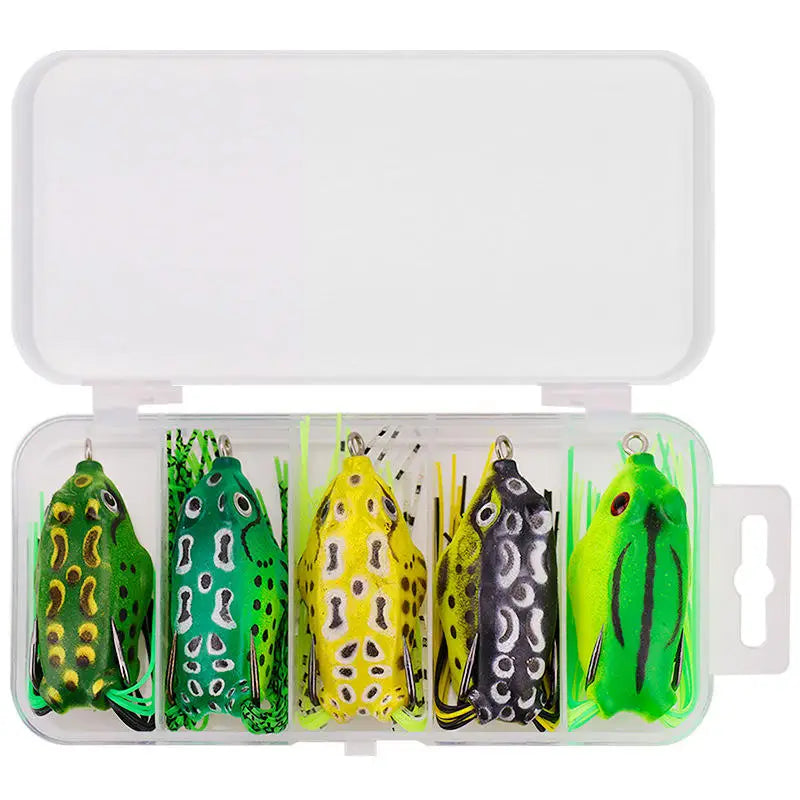WEIHE 5pcs/15pcs Frog Fishing Bait Combo Soft Fishing Lure Kit Tackle Box Kits Pesca PVC Frogs Unit