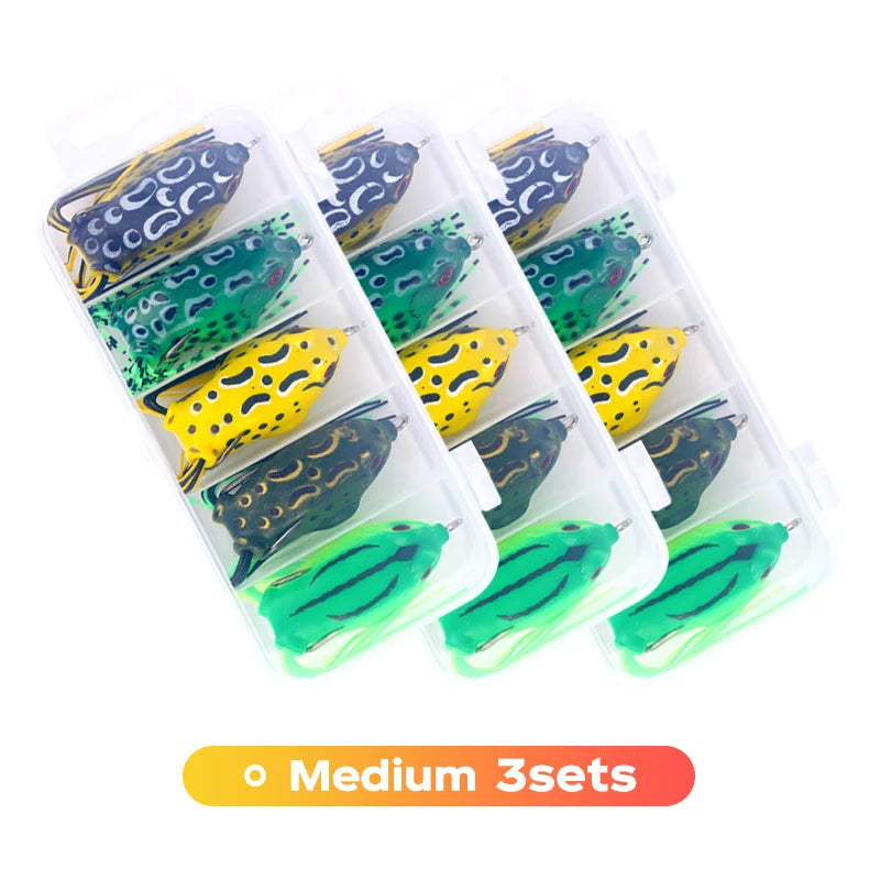 WEIHE 5pcs/15pcs Frog Fishing Bait Combo Soft Fishing Lure Kit Tackle Box Kits Pesca PVC Frogs Unit