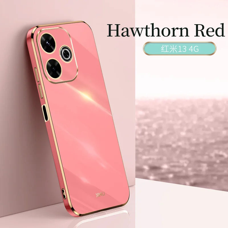 Plating Fashion Phone Cases for Redmi 13 13C 13R 14C 14R 4G 5G Soft Shockproof Luxury Original Silicone Straight Edge Back Cover