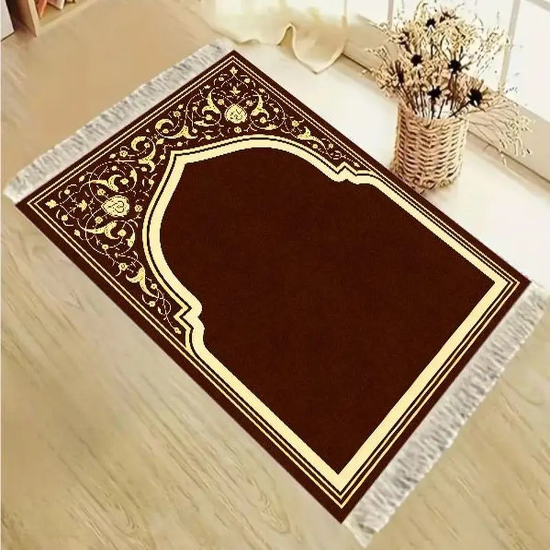 VIKAMA Velvet Islamic Salat Mat Simple Black Gold Blue Floral Mihrab Pattern Portable Anti Slip Prayer Rug Eid Gift