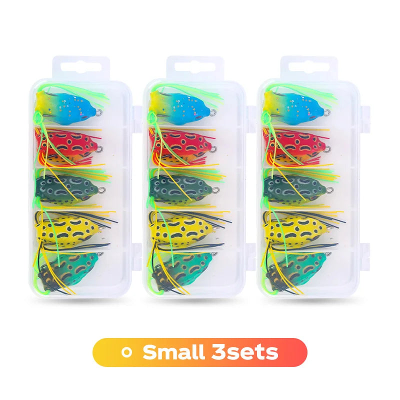 WEIHE 5pcs/15pcs Frog Fishing Bait Combo Soft Fishing Lure Kit Tackle Box Kits Pesca PVC Frogs Unit