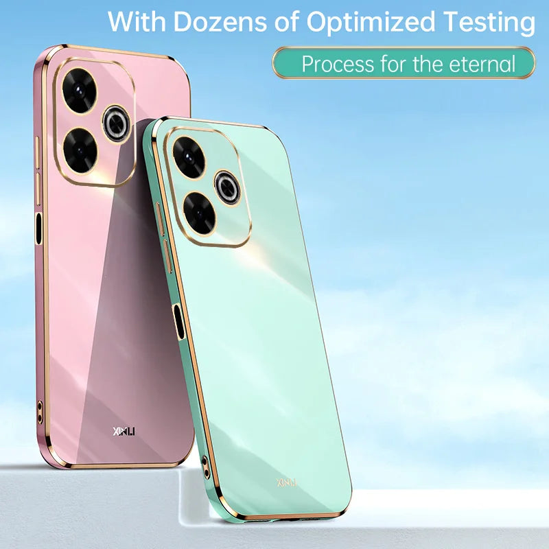Plating Fashion Phone Cases for Redmi 13 13C 13R 14C 14R 4G 5G Soft Shockproof Luxury Original Silicone Straight Edge Back Cover