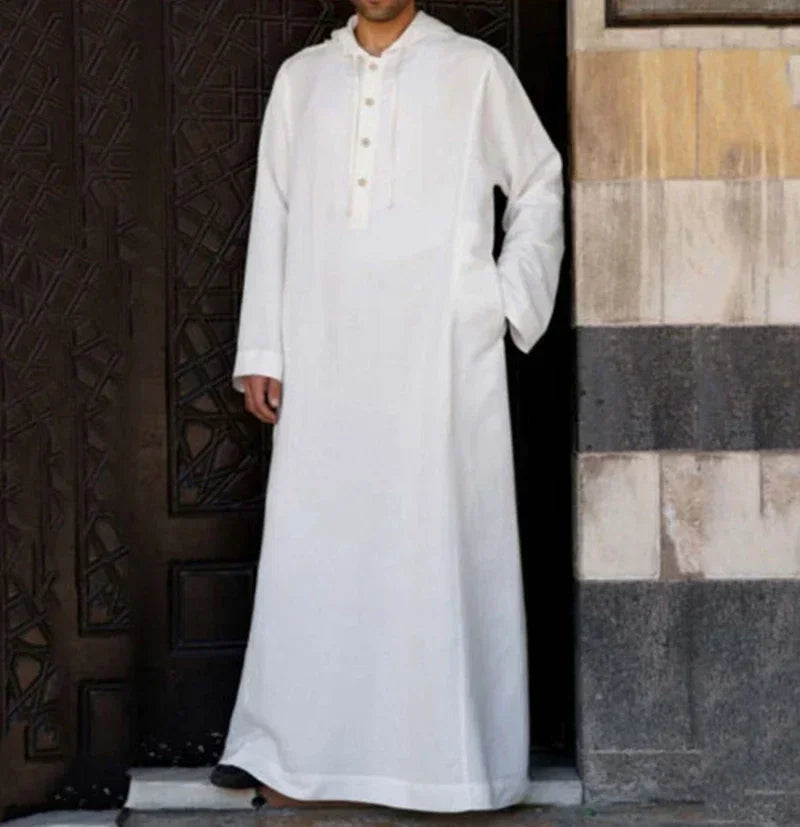 Men Hooded Muslim Fashion Saudi Arab for Men Long Sleeve Thobe Islamic Clothing Robe Solid Kaftan Top Islam Habit Ethnic Wear