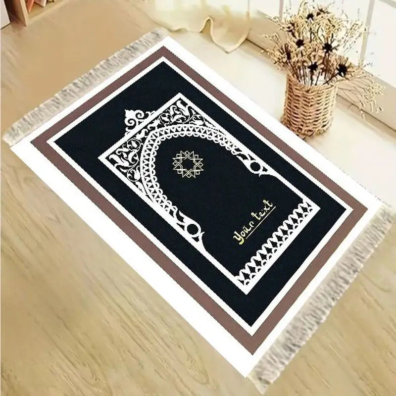 VIKAMA Velvet Islamic Salat Mat Simple Black Gold Blue Floral Mihrab Pattern Portable Anti Slip Prayer Rug Eid Gift