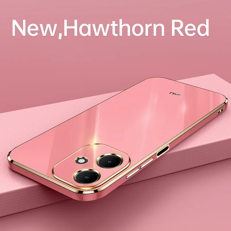 Plating Fashion Phone Cases for Redmi 13 13C 13R 14C 14R 4G 5G Soft Shockproof Luxury Original Silicone Straight Edge Back Cover