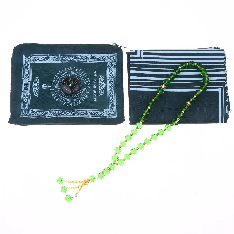 Islamic Travel Prayer Mat With Beads Portable Prayer Rug With Compass Waterproof Muslim Prayer Mat For Ramadan Gifts