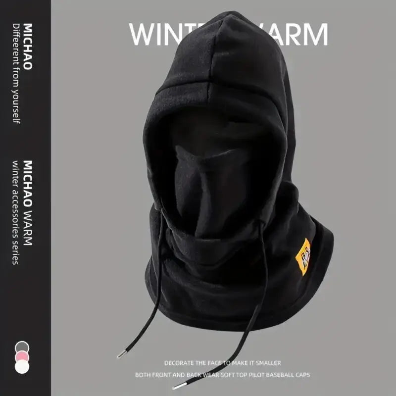 Unisex Winter Balaclava Knit Hood - Windproof Mask with Drawstring Motorcycle Riding Headgea Warm Knitted Cap Cold Weather