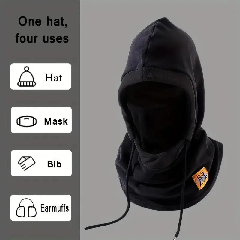 Unisex Winter Balaclava Knit Hood - Windproof Mask with Drawstring Motorcycle Riding Headgea Warm Knitted Cap Cold Weather
