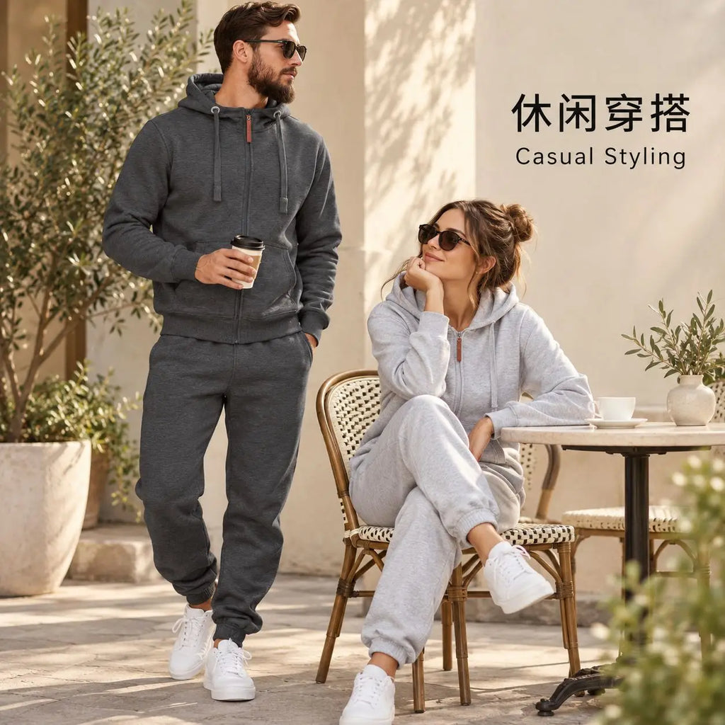 2026 Men's Hoodie Sweatpants Set High Quality Solid Color Sportsuit Autumn Winter Casual Jogging Gym Outfit Simple Sportswear