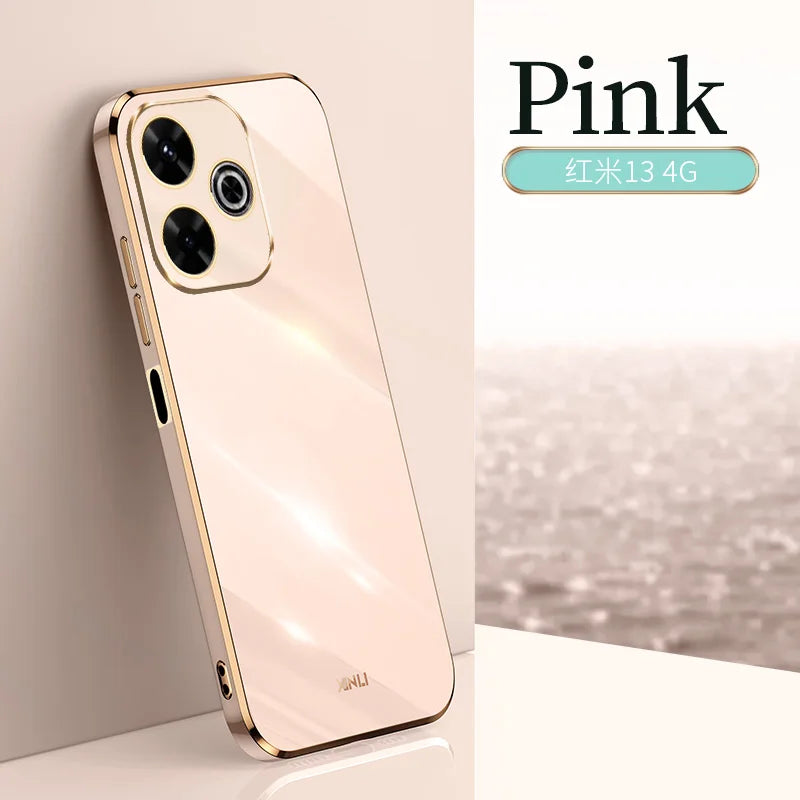 Plating Fashion Phone Cases for Redmi 13 13C 13R 14C 14R 4G 5G Soft Shockproof Luxury Original Silicone Straight Edge Back Cover