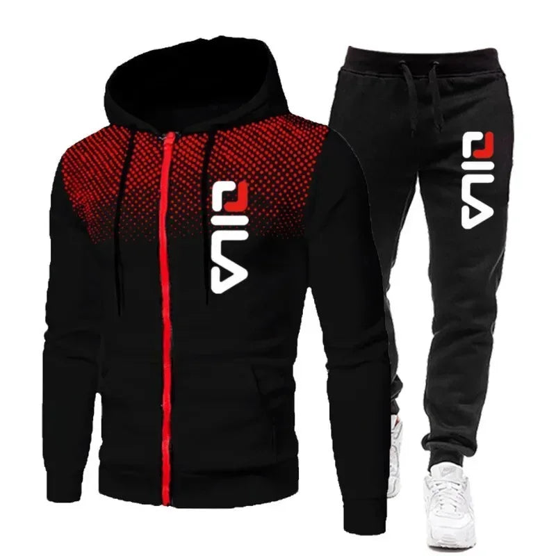 Men's Hooded Sweatshirt + Two-piece Athletic Pants 2026 Winter Printed Zipper Sweatshirt Casual Fitness Jogging Sports Set