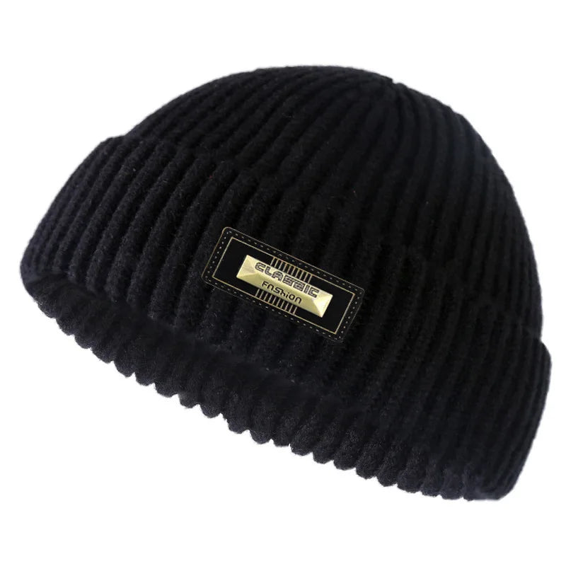 Autumn and winter woolen hats for men and women, melon skin hats, double-layer warm outdoor windproof knitted hats