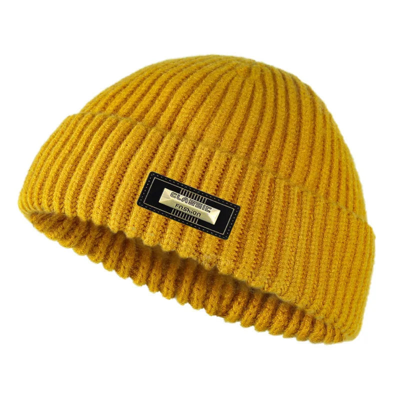 Autumn and winter woolen hats for men and women, melon skin hats, double-layer warm outdoor windproof knitted hats