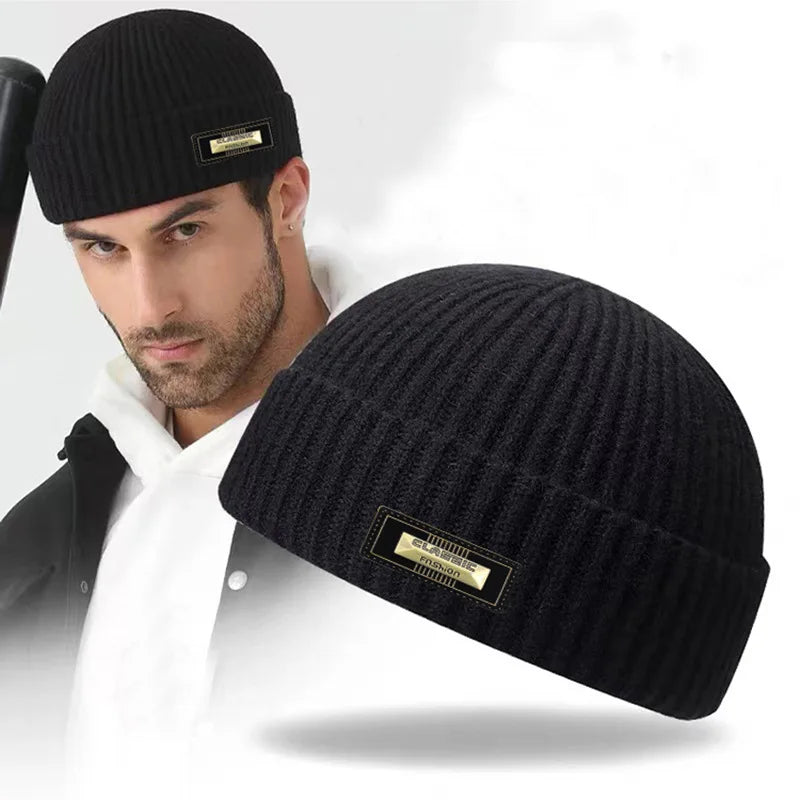 Autumn and winter woolen hats for men and women, melon skin hats, double-layer warm outdoor windproof knitted hats