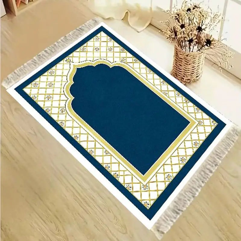 VIKAMA Velvet Islamic Salat Mat Simple Black Gold Blue Floral Mihrab Pattern Portable Anti Slip Prayer Rug Eid Gift
