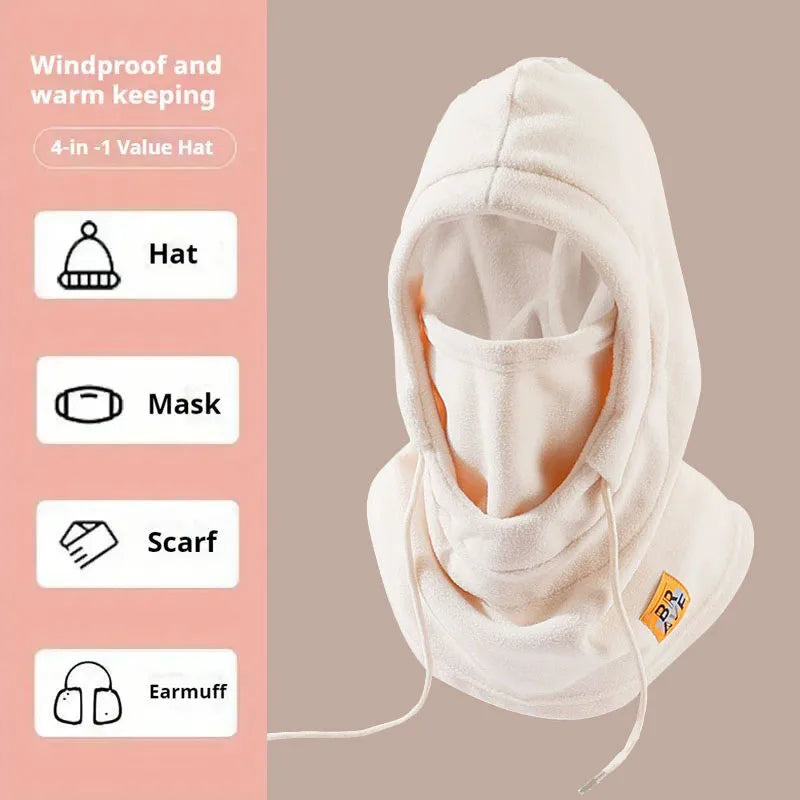Unisex Winter Balaclava Knit Hood - Windproof Mask with Drawstring Motorcycle Riding Headgea Warm Knitted Cap Cold Weather