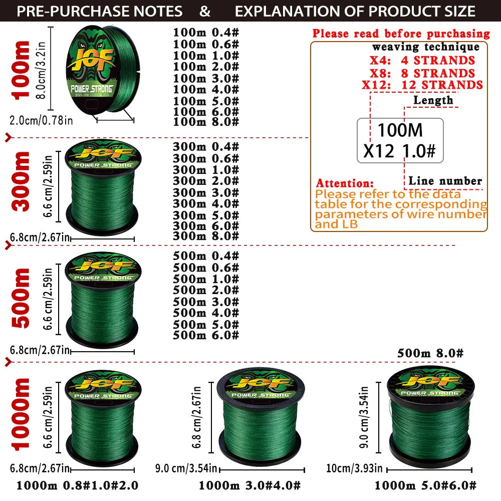 JOF 4 Strands Fishing Line 300/100M Braided PE Fishing Strong Fishing Line Multifilament Durable Fishing Line Tool
