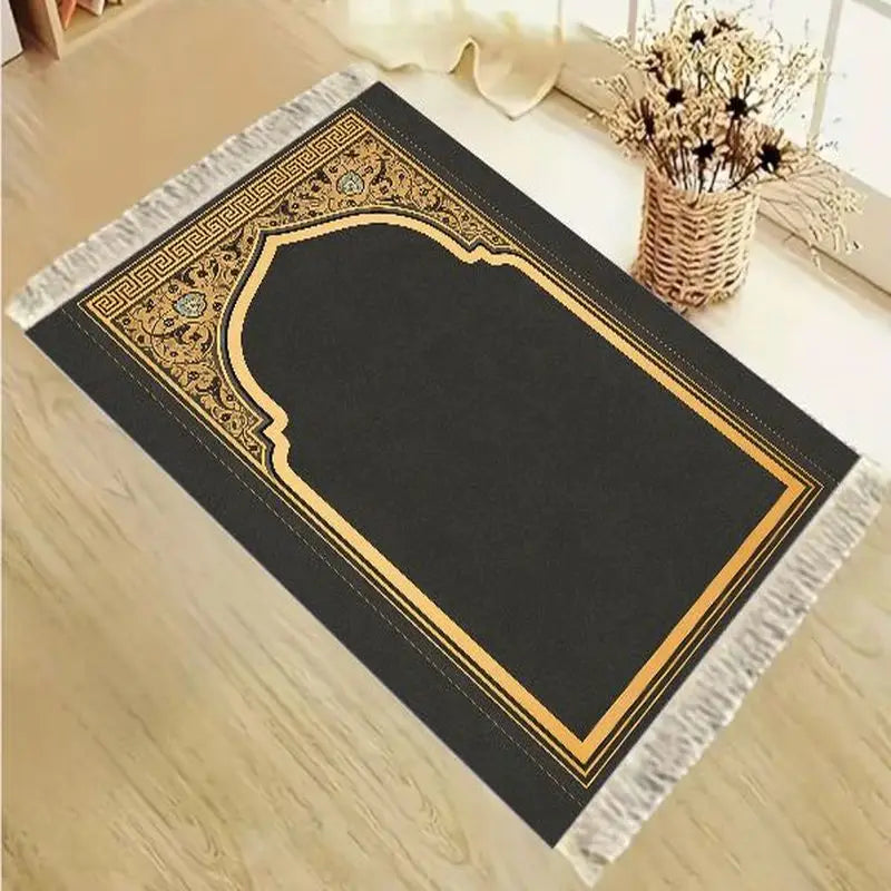 VIKAMA Velvet Islamic Salat Mat Simple Black Gold Blue Floral Mihrab Pattern Portable Anti Slip Prayer Rug Eid Gift