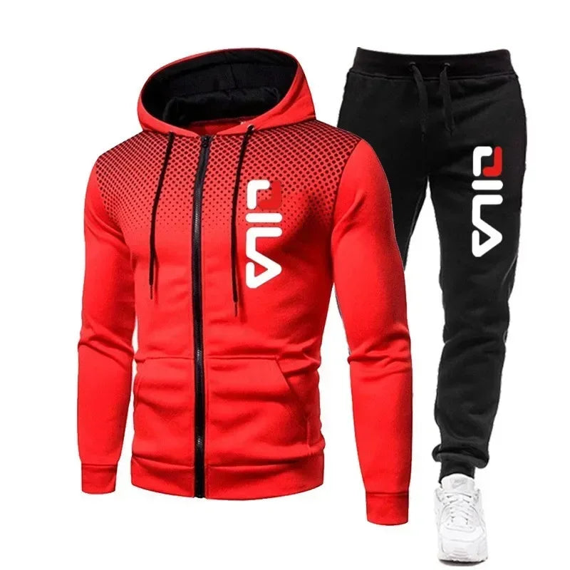 Men's Hooded Sweatshirt + Two-piece Athletic Pants 2026 Winter Printed Zipper Sweatshirt Casual Fitness Jogging Sports Set