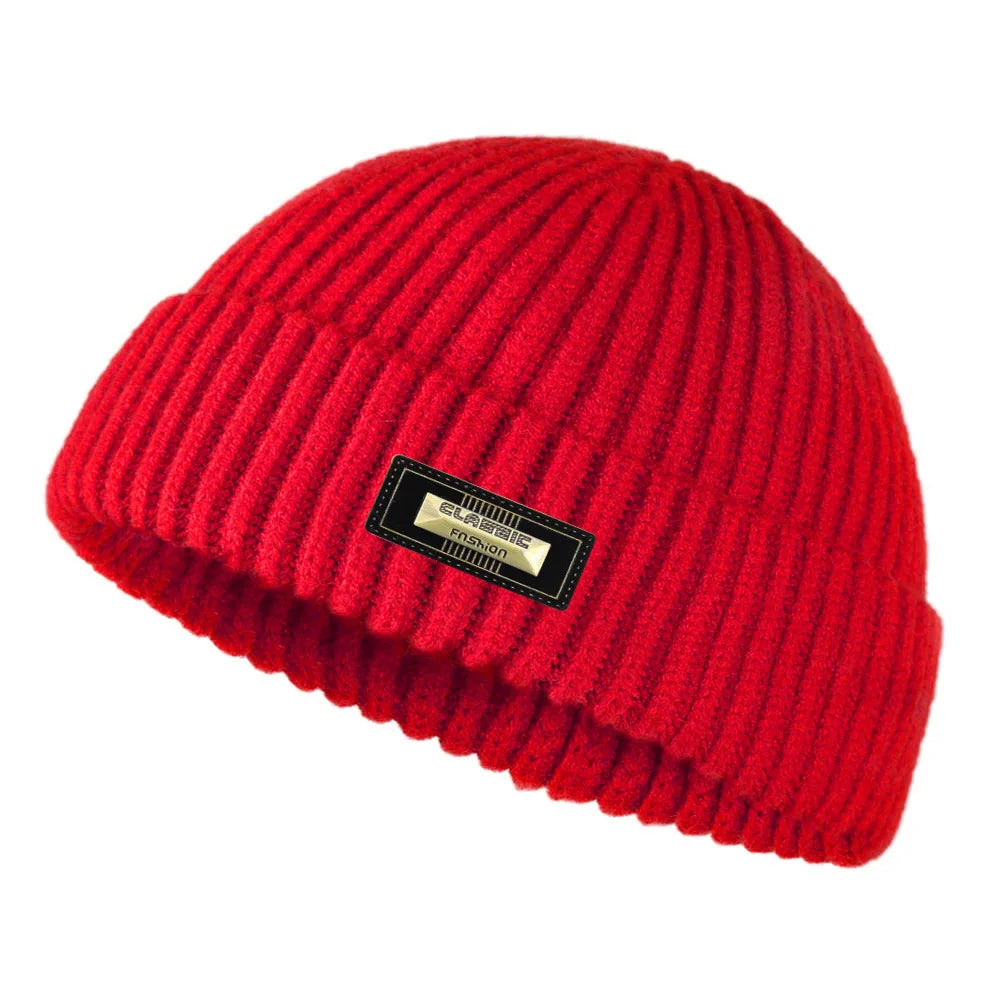 Autumn and winter woolen hats for men and women, melon skin hats, double-layer warm outdoor windproof knitted hats