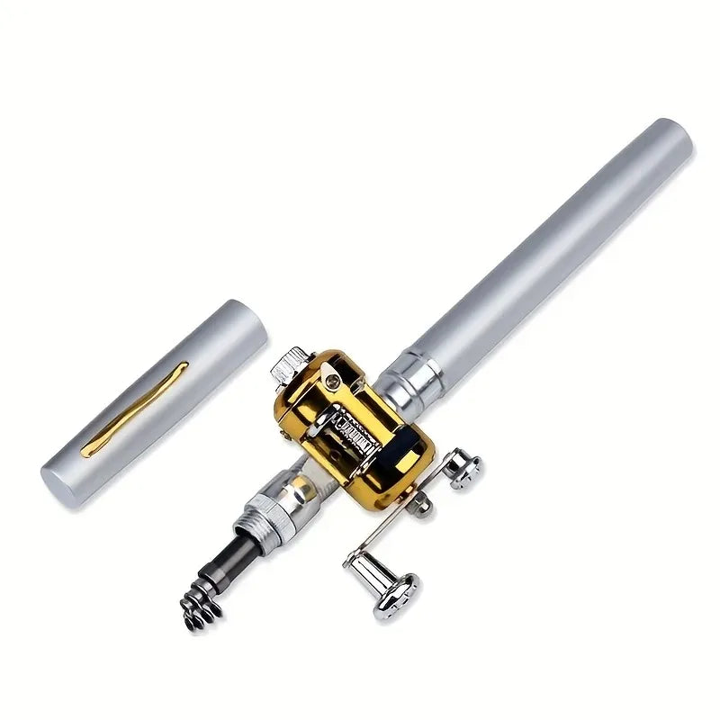 Pen Style Folding Fishing Rod with Line Spool - Compact Mini Fishing Pole, Quick Extend/Retract Mechanism, Lightweight & Sturdy
