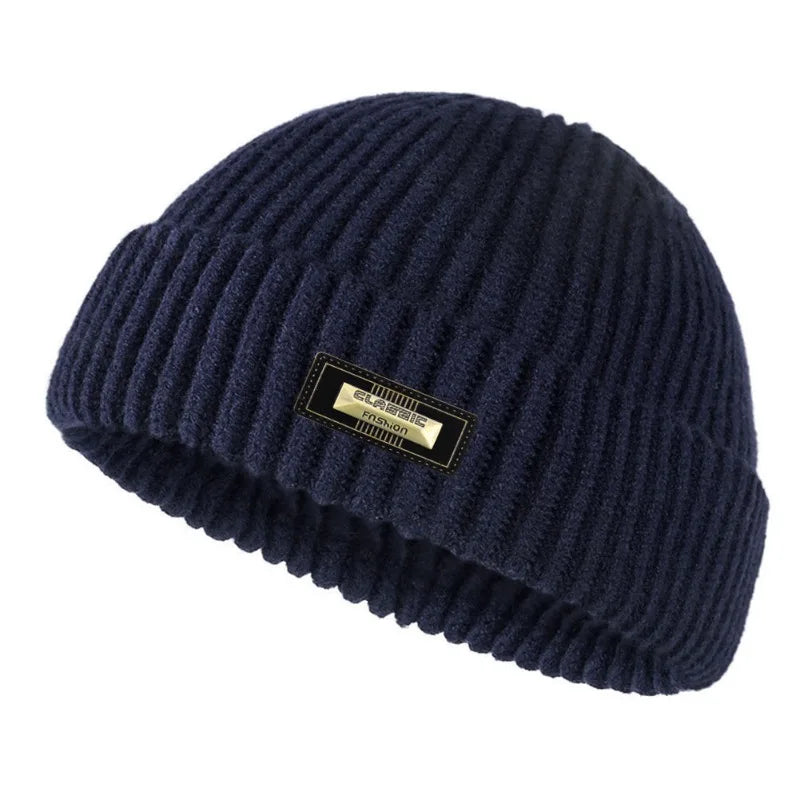 Autumn and winter woolen hats for men and women, melon skin hats, double-layer warm outdoor windproof knitted hats
