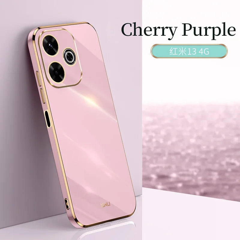 Plating Fashion Phone Cases for Redmi 13 13C 13R 14C 14R 4G 5G Soft Shockproof Luxury Original Silicone Straight Edge Back Cover