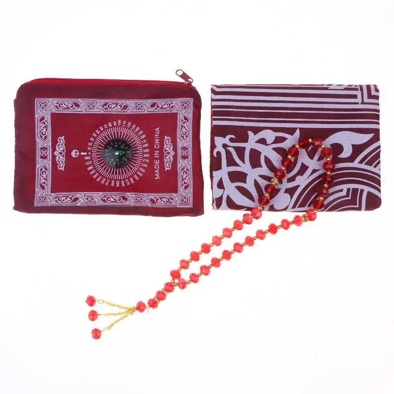 Islamic Travel Prayer Mat With Beads Portable Prayer Rug With Compass Waterproof Muslim Prayer Mat For Ramadan Gifts