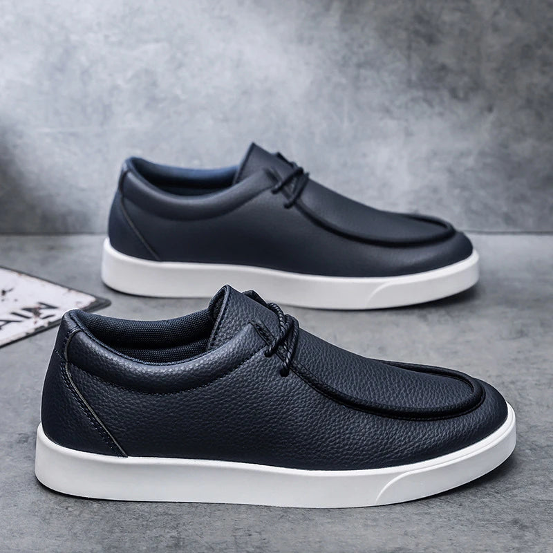 New Fashion Plain Lace-up Loafers Men's Comfort Sneakers Daily Driving Shoes Man Casual Faux Leather Business Moccasins White