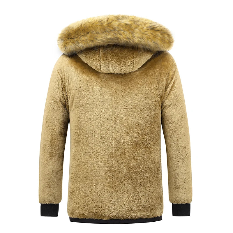 Men Winter New Windproof Fleece Warm Thick Jacket Parkas Coat Men Fashion Hooded Fur Collar Jacket Classic Casual Parka Men