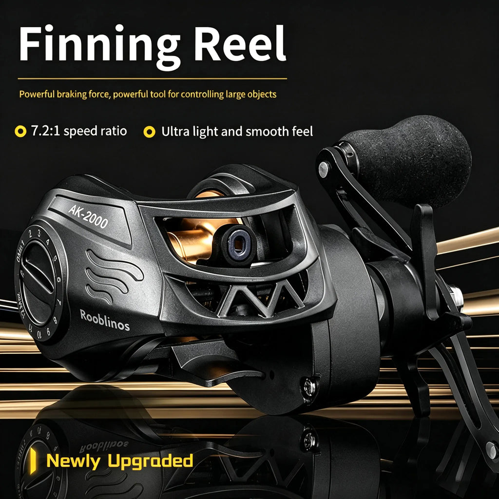 Rooblinos AK Series,7.2:1 Gear Ratio,2+1 Ball Bearing,18LB Max Drag,Baitcasting Reel,For Freshwater Saltwater