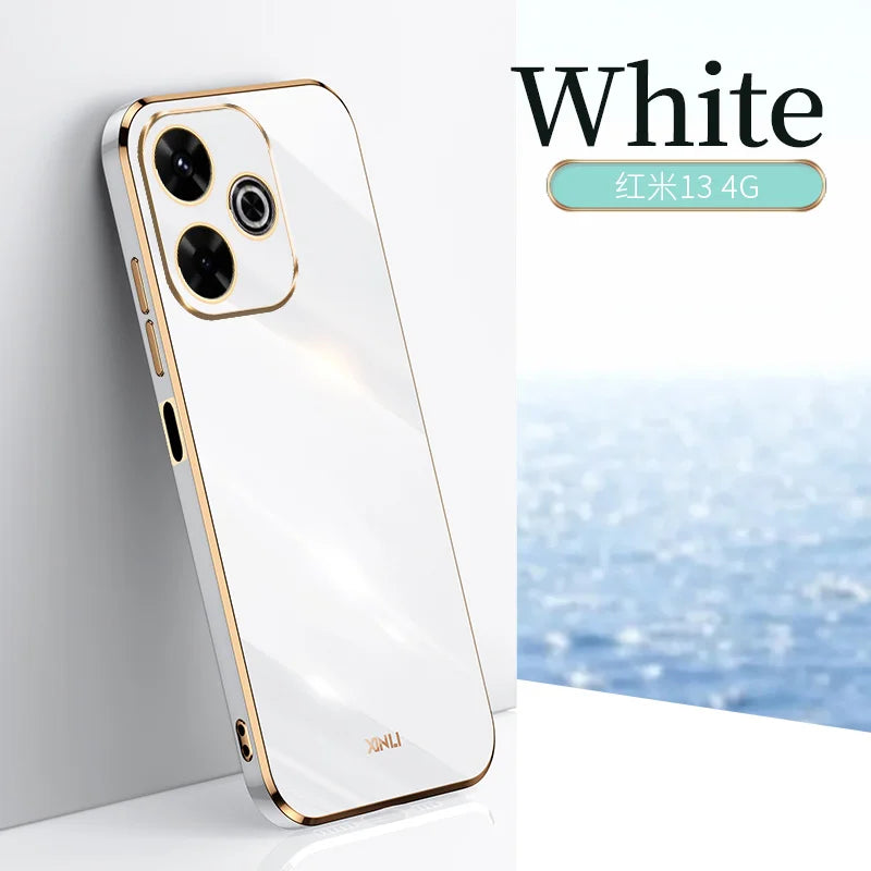 Plating Fashion Phone Cases for Redmi 13 13C 13R 14C 14R 4G 5G Soft Shockproof Luxury Original Silicone Straight Edge Back Cover