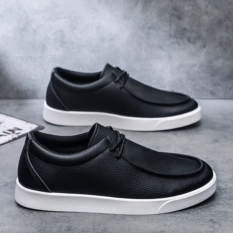 New Fashion Plain Lace-up Loafers Men's Comfort Sneakers Daily Driving Shoes Man Casual Faux Leather Business Moccasins White