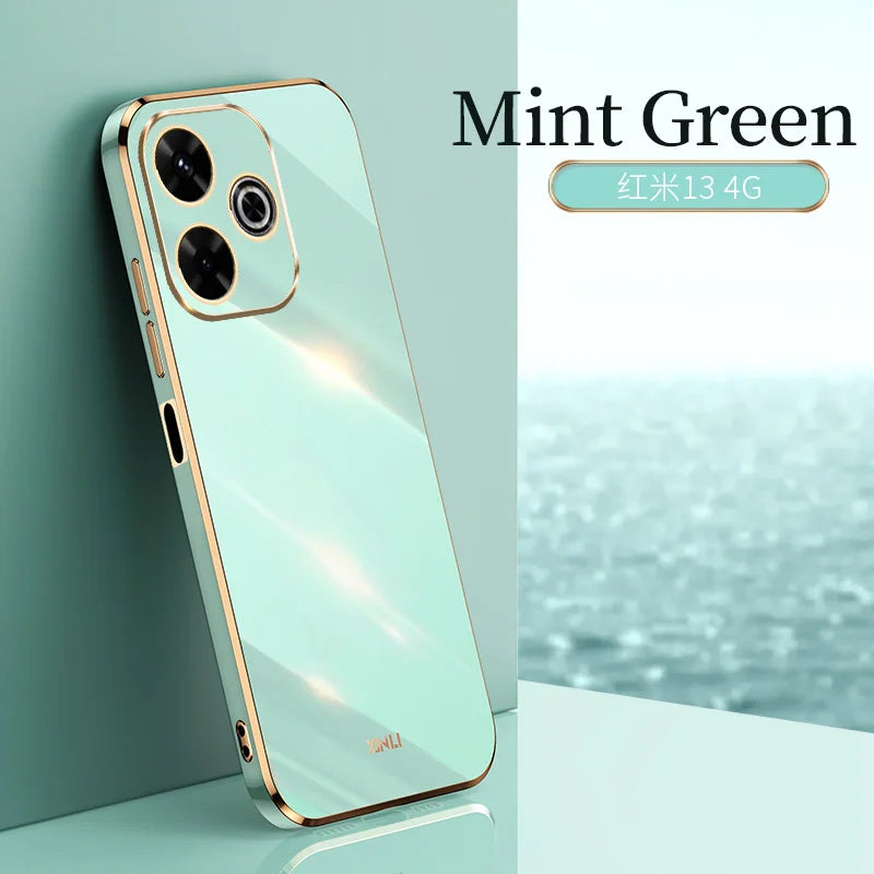 Plating Fashion Phone Cases for Redmi 13 13C 13R 14C 14R 4G 5G Soft Shockproof Luxury Original Silicone Straight Edge Back Cover