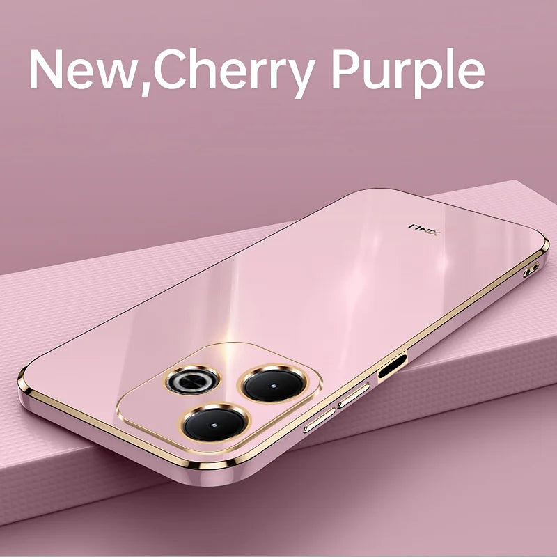 Plating Fashion Phone Cases for Redmi 13 13C 13R 14C 14R 4G 5G Soft Shockproof Luxury Original Silicone Straight Edge Back Cover