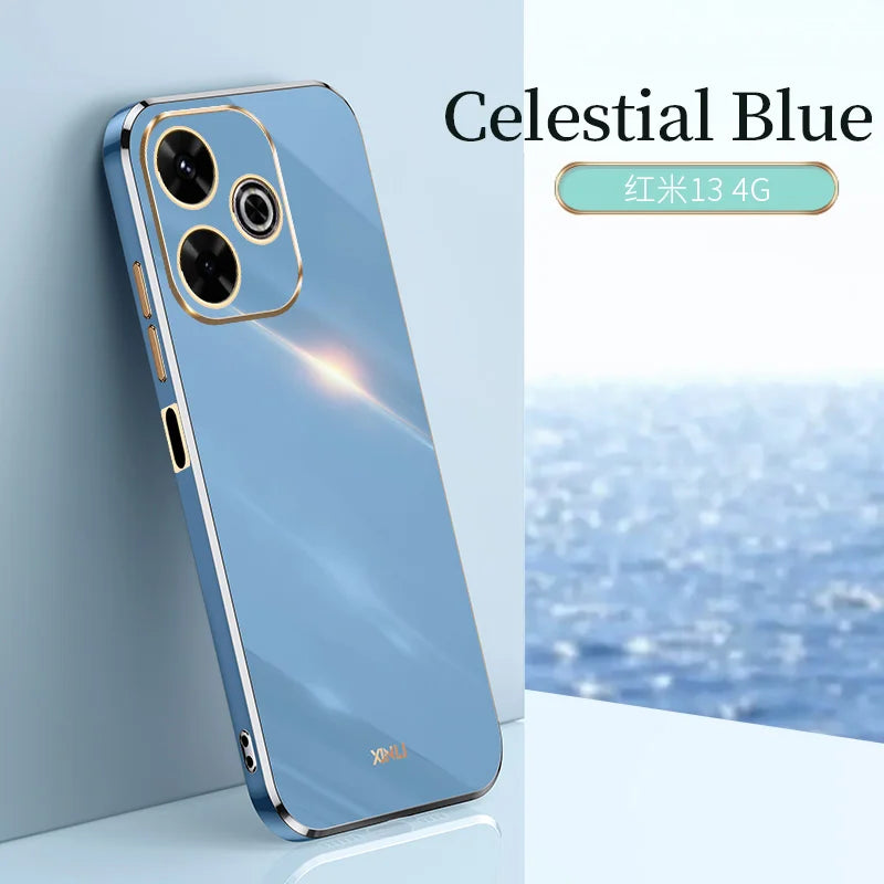 Plating Fashion Phone Cases for Redmi 13 13C 13R 14C 14R 4G 5G Soft Shockproof Luxury Original Silicone Straight Edge Back Cover